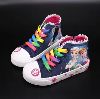 Disney Zapatos de Niños para las Niñas Congelado Zapatillas de deporte Elsa Anna Princesa de los Zapatos de Lona de Mezclilla Ejecución de Deporte Bebé Grandes Zapatillas de deporte Zapatos de las Niñas