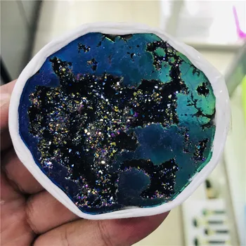 Natural De La Geoda De Ágata Azul Oscuro Drusy De Cuarzo Galvanizado Clúster De Cristal Puntos Brasileño Minerales Muestra Parte De La Decoración