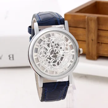 OTOKY Relojes de los Hombres de la Vendimia Única huecos de Acero Inoxidable de Lujo del Cuarzo Militar de Deporte de Banda de Cuero Dial Reloj de Pulsera de Sep24