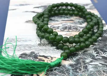 Budista de piedra Oscura esmeralda 108 Perlas de Oración Mala Pulsera Collar Natural de 8mm