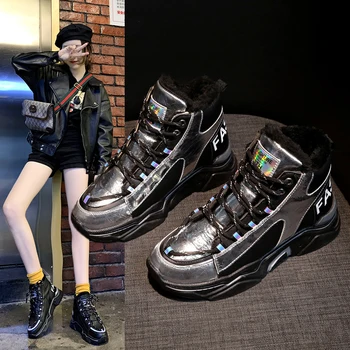 Botas de invierno de las Mujeres Harajuku Damas de la Plataforma de Botas de Añadir Algodón Mantener Caliente Zapatos de Nieve antideslizante Salvaje de Tobillo Botas Para Mujer Zapatos