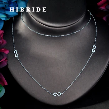 HIBRIDE Nuevo Diseño Cúbicos Circón S Carta de Doble Vínculo Suéter Cadena Collar Para las Mujeres Joyería de la Boda Accesorios de la N-790