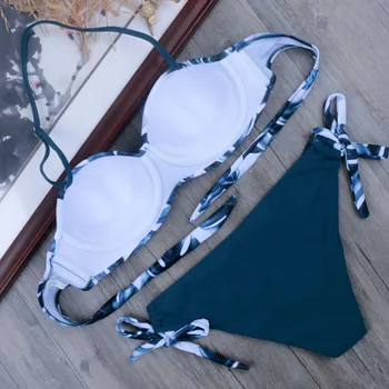 Sexy Hoja Tropical Traje de baño de las Mujeres Aros Collar de Push Up Bikini Femenino Ruches Superior 2020 Verano de las Mujeres de Natación Traje de Baño