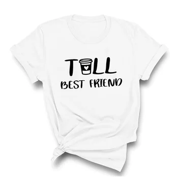 Mejor Amigo Impreso Camiseta de Altura Corto Mejor mejor amiga Bff camisetas a juego para la Mujer Casual de Algodón de Manga Corta Tops