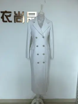 El invierno de la moda las mujeres abrigo de lana de alta imitación gran cuello de piel de zorro blanco de cachemira capa femenina de doble botonadura slim outwear L1372