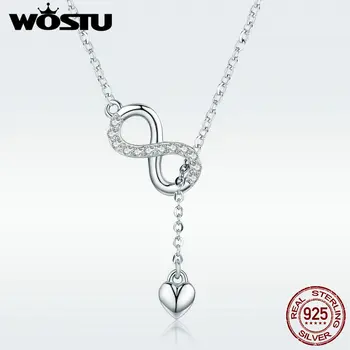 WOSTU Auténtica Plata de ley 925 Amor Infinito del Corazón Colgante de Collar De Mujer de Plata de la Joyería Amante Romántico Regalo DXN223