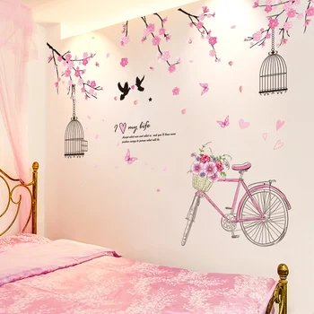 [shijuekongjian] Flores de Cerezo Pegatinas de Pared DIY Jaula de Bicicletas de vinilos para la Casa, Sala de estar Dormitorio de la Decoración de la Cocina