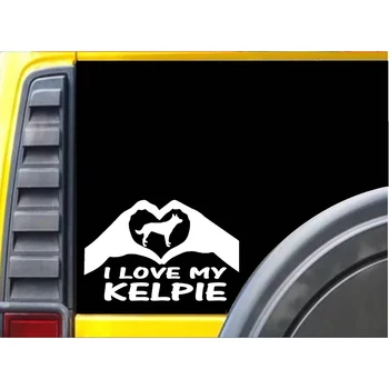 Me encanta mi Kelpie Manos el Corazón de la etiqueta Engomada J985 de 8 pulgadas australiano perro calcomanía etiqueta de la ventana de 20cm