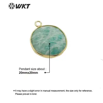 WT-P1525 WKT Piedra Natural Colgante Redondo de Amazonita Colgante de Oro Galvanizado de Moda de la Vendimia Colgante de Collar de la Joyería