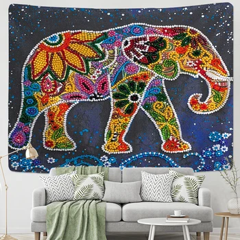 Colorido Perla Elefante Galería 3D de Mosaico de Estilo Hippie Boho Pared elefante Indio Tapices Mandala Tejido Mat Comedor Decoración