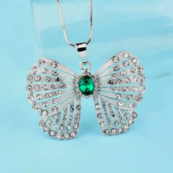 SINLEERY de la Moda de diamantes de imitación Hueco de la Mariposa Colgante de Collares de Suspensión de Color de Plata de Cadena Larga Para las Mujeres de la Joyería MY236 SSI