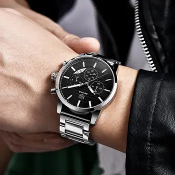 BENYAR de Negocios de cuarzo de los hombres relojes relojes deportivos para hombres de acero inoxidable reloj multifunción impermeable de los hombres del cronógrafo de 2020