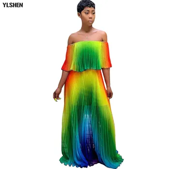 Gradiente de Plisado de África Falda Super Tamaño Africanos Vestidos para las Mujeres 2019 Nuevos Estilos Bazin Vestidos Dashiki África Vestido de Playa