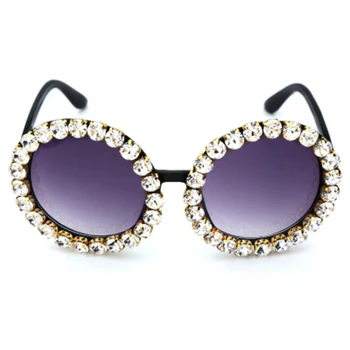 Nauq de gran tamaño de lujo de la ronda de gafas de sol de las mujeres de 2020 el diseño de la marca retro Rhinestone gafas de mujer de Moda gradiente de gafas de sol UV400