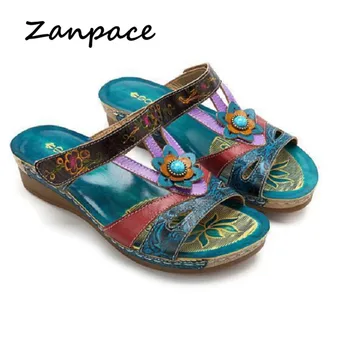 ZANPACE Estilo Étnico, Sandalias de Plataforma Cuñas de las Mujeres Más el Tamaño de 43 Zapatillas Casual Zapatos de las Mujeres de la Playa de Peep-Toe Sandalias de Dropshipping