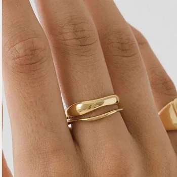 Onda irregular apilable anillo de mujer de acero inoxidable color oro llanura de la vendimia anillo de la moda minimalista
