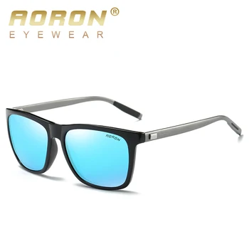AORON Mens Gafas de sol Polarizadas de los hombres Clásicos de la Plaza de Gafas de Sol UV400 Espejo de Aluminio de la Pierna de Gafas