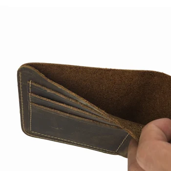 Corta de los hombres de color marrón oscuro billetera de cuero genuino sólida cartera