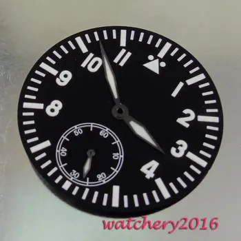 Casual 38.9 mm dial negro marcadores blancos ajuste 6498 la mano de la bobina movimiento de los Hombres del dial del Reloj + manos