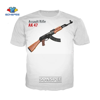 SONSPEE Anime Beretta Arma de fuego de Fusil AK-47 T-camisas Blanco Streetwear Camiseta para Hombre de la Impresión 3D de Manga Corta Militar Tee Shirt Homme