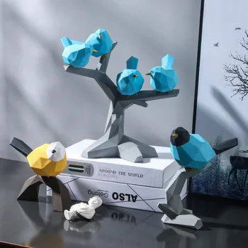 [HHT] Nórdicos Geométricos 3D Origami Gorrión Pájaro de Escritorio Adornos de Sala de estar Vino TV Gabinete de la Decoración del Hogar de la Resina de la Artesanía