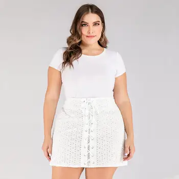2021 de la moda de verano más el tamaño de las faldas cortas para las mujeres grandes elegante delgado casual encaje ahuecar la falda mini blanco 3XL 4XL 5XL 6XL
