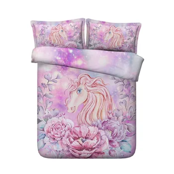 Hermoso azul púrpura galaxy ropa de cama conjuntos de 3pcs unicornio fundas nórdicas para niños niños niñas adolescentes ropa de cama 3d gemelas completa reina rey