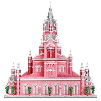 11000P+ Famosos del Mundo de Vietnam Celebridad de Internet Arquitectura de BRICOLAJE de Diamante de la Construcción de Bloques de dibujos animados de color Rosa de la Iglesia de Ladrillo Niños de Juguete de Regalo