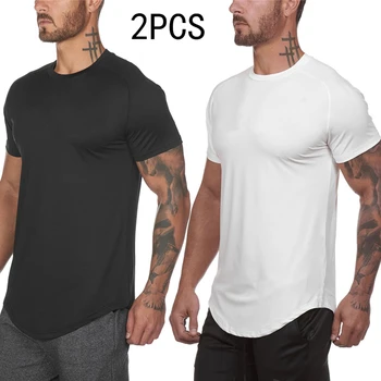 3pcs/2pcs de Malla T-Shirt de la Ropa Apretada Gimnasio para Hombre Verano de Manga Corta O-cuello Tops Camisetas Sólido Seco Rápido Culturismo Fitness Camiseta