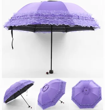 Corea del Pequeño Fresco Paraguas Paraguas de la Lluvia Mujer Plegable Femenino Princesa protector solar de Encaje Sol Paraguas de Protección UV Diosa