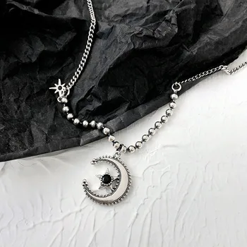 Vinatge de la Plata Esterlina 925 de la Estrella de la Luna Colgante del Encanto del Collar Para las Mujeres Joyería de la Boda Collar de Gargantilla de dz784