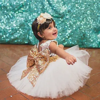 NOS STOCK Niños Bebé Vestido de Niña de las Lentejuelas Boknot Bordado Vestido de Princesa de la Fiesta Tops Vestidos Vestido