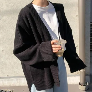 Cárdigan de Mujer Otoño Básica Suéter Caliente más Grueso de Todos coinciden Simple Punto de Ocio Puente Tops Nuevo Estudiante Harajuku Suelto de la Moda
