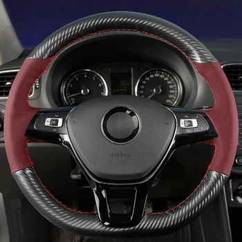 De Fibra de carbono Negro de Cuero de Gamuza Marcador Rojo de la Cubierta del Volante Para Volkswagen VW Golf 7 Mk7 Nuevo Polo de Jetta Passat B8 Tiguan