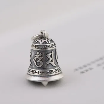 990 de Plata Tibetana Seis Palabras Campana Colgante de la vendimia de plata pura Budista OM Mantra Campana Colgante Amuleto de la Buena Suerte