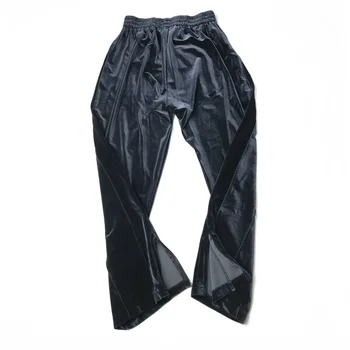 Azul oscuro, Contraste de Terciopelo Pantalones de Hip Hop de Ajuste Suelto Centro de la Costura de Sudadera con Cremallera-tobillo Dos bolsillos