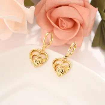 18 k Oro Sólido GF Doble corazón de la flor de las mujeres de la Joyería Conjuntos de Europa bridals de la Boda de la joyería de Regalo de Dubai pendnat pendientes de bricolaje encantos