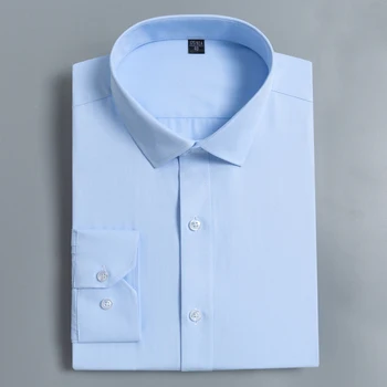 Sólido simple Camisa de Hombre de negocios regular fit de manga larga de turndown collar de los hombres camisas de vestir sin Bolsillo Delantero buena Puntada