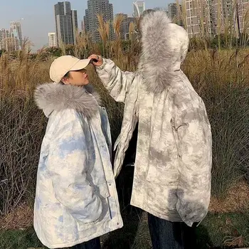 Cuello de piel de tinte del lazo ropa de invierno chaquetas para mujer de la chaqueta de más tamaño ropa goth de algodón tops par abrigo coreano 2020 de la moda