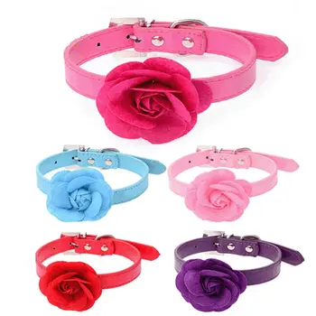 5Color de la moda de Rosas collar para Mascotas con Una tela de flores Perro de la correa hermosa Caliente lienzo Creativo de la PU perro de la cadena Anti-rotura