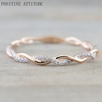 Corea del sur populares de oro rosa de entrelazar el giro de la personalidad de Cristal de las señoras de la boda anillo de compromiso de moda joyería anillo de amor