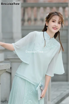 2021 blusa de estilo chino traje suave qipao tops camisa china mujer hanfu camisa blusa cheongsam de gasa blusa oriental qipao