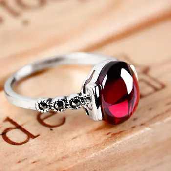JIASHUNTAI 4 colores de los anillos de boda Vintage rojo plata 925 anillos para las mujeres Retro piedra Natural Anillo de plata del conjunto de mujeres de la joyería regalos