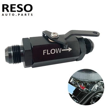RESO - Negro AN10 en línea de Combustible del Filtro de la Válvula de Cierre de Ajuste de Corte de la Válvula w/ Cable de la Palanca de 10AN de Aluminio