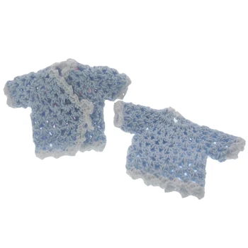 12pcs miniatura de ganchillo suéter de manga corta de la flor de la ducha del bebé bautismo parte adornos de mesa 9.0 x 6.0 cm