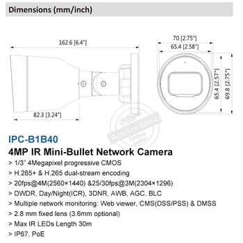 Dahua EZ-cámara IP CIP-B1B40 4MP IR Mini-Bala de la Cámara de Red IP IP67 Impermeable POE H. 265+ cámara de vigilancia del CCTV de la webcam