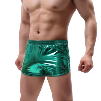 Los hombres calzoncillos Boxer Sexy Macho de Baja altura de Cuero de la PU U Bulto de Ropa interior Gay Party Club Boxeadores Cortos Bikini ropa interior de Cueca