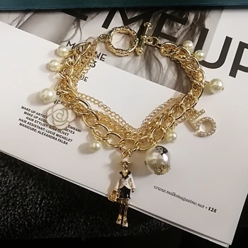 Mimiyagu de corea del estilo de diseño de cristal cinco de la pulsera de cadena de las mujeres de la perla de la flor de la pulsera de la joyería