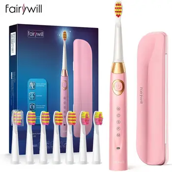 Fairywill Eléctrico de Sonic Cepillo de dientes FW-508 de Carga USB Recargable Impermeable Electrónica Cepillo de 8 Cepillos de Reemplazo de los Jefes de Adultos