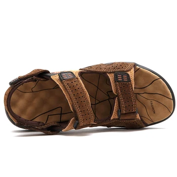 ROXDIA de Cuero Genuino Nueva Moda de Verano Transpirable Hombres Sandalias Zapatos de Playa para Hombres Causal, Además de Zapatos de Tamaño 39-44 RXM002